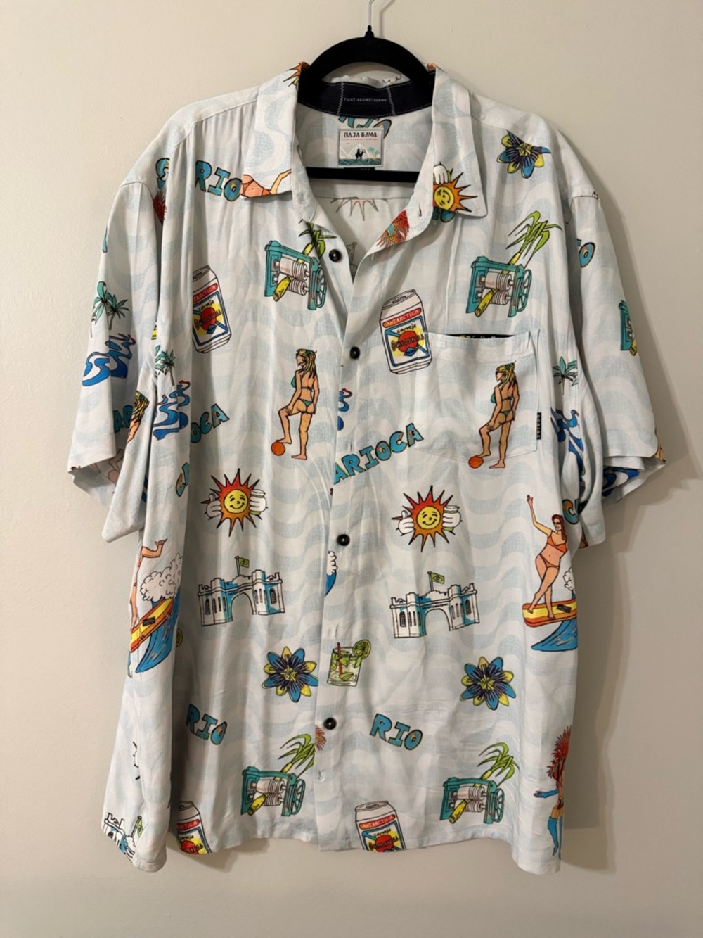Baja Llama Nighthawk Shirt XXL Brazilian Print Tropical Button Up Resort